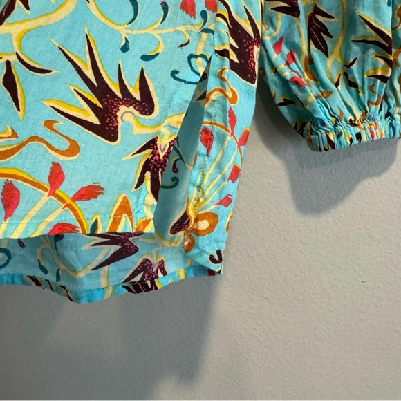 A.L.C Floral Print V-Neck Blouse Long Sleeve Lightweight 2 - Picture 4 of 6